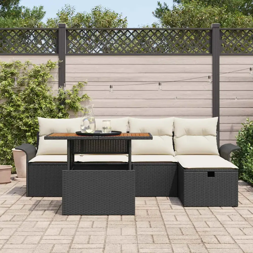Set Divano da Giardino con cuscino 6 pcs Nero polyrattan 3359904 - Image 3