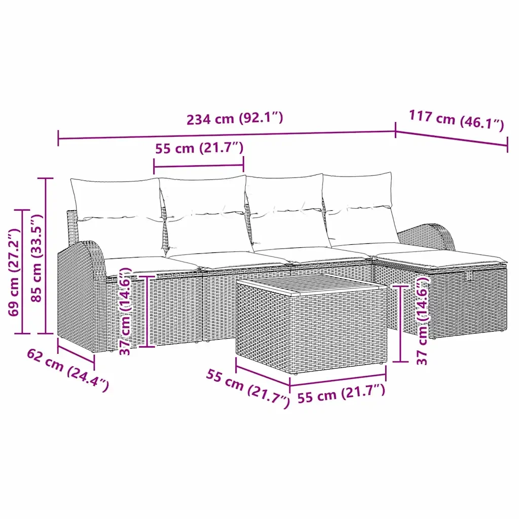 Set Divano da Giardino con cuscino 6 pcs Nero polyrattan 3359502 - Image 10