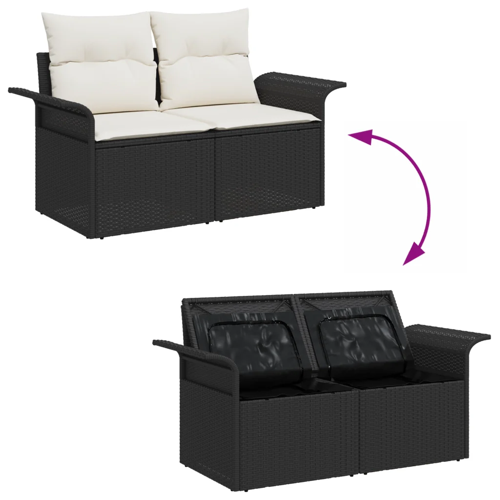 Set Divano da Giardino 6 Pezzi con Cuscini Rattan Polyrattan Nero - Image 10