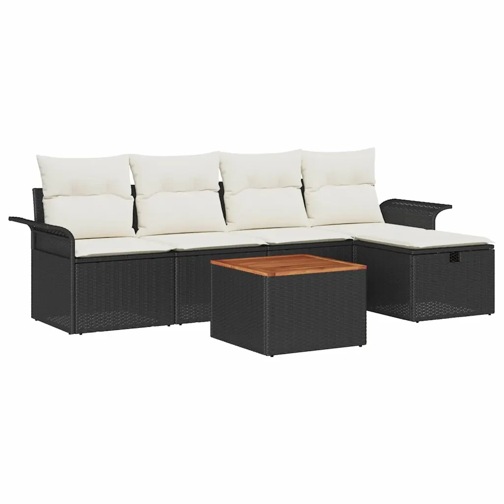 Set Divano da Giardino con cuscino 6 pcs Nero Poly Rattan 3360778 - Image 2
