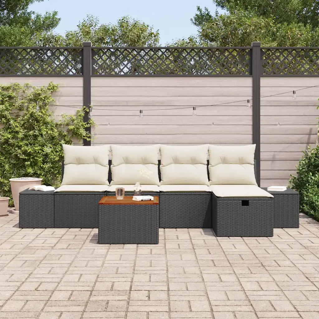 Set Divano da Giardino con cuscino 6 pcs Nero polyrattan 3359586 - Image 3
