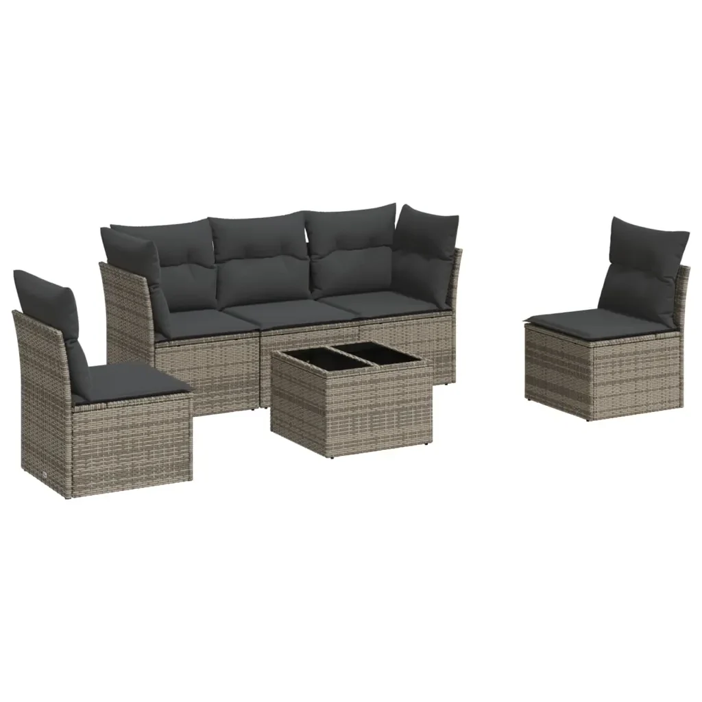Set Divano da Giardino 6 pz con Cuscini Grigio in Polyrattan 3217360 - Image 2