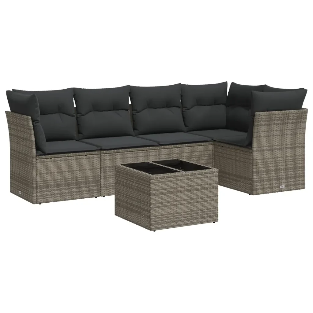 Set Divano da Giardino 6 pz con Cuscini Grigio in Polyrattan 3217610 - Image 2