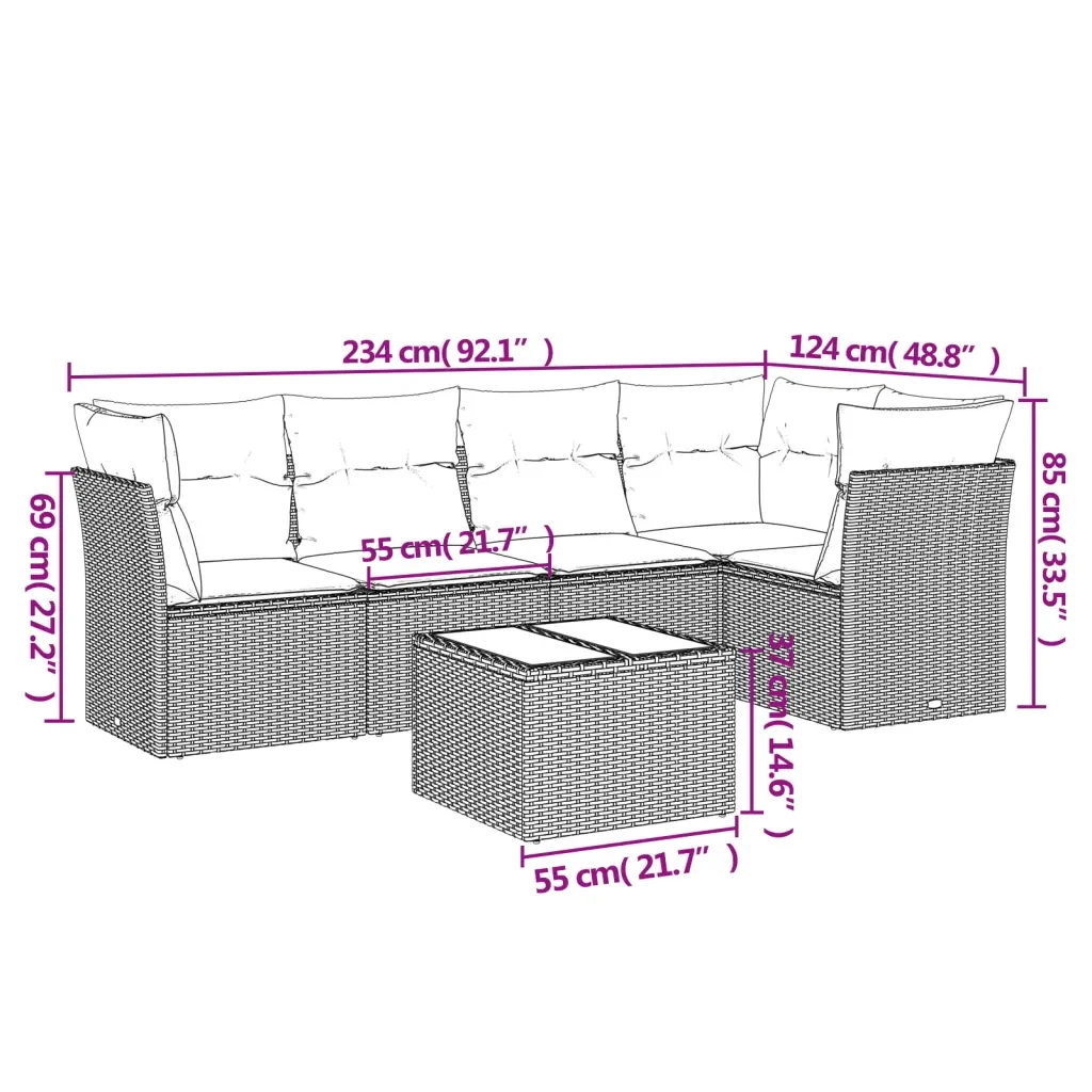 Set Divano da Giardino 6 pz con Cuscini Grigio in Polyrattan 3217610 - Image 3