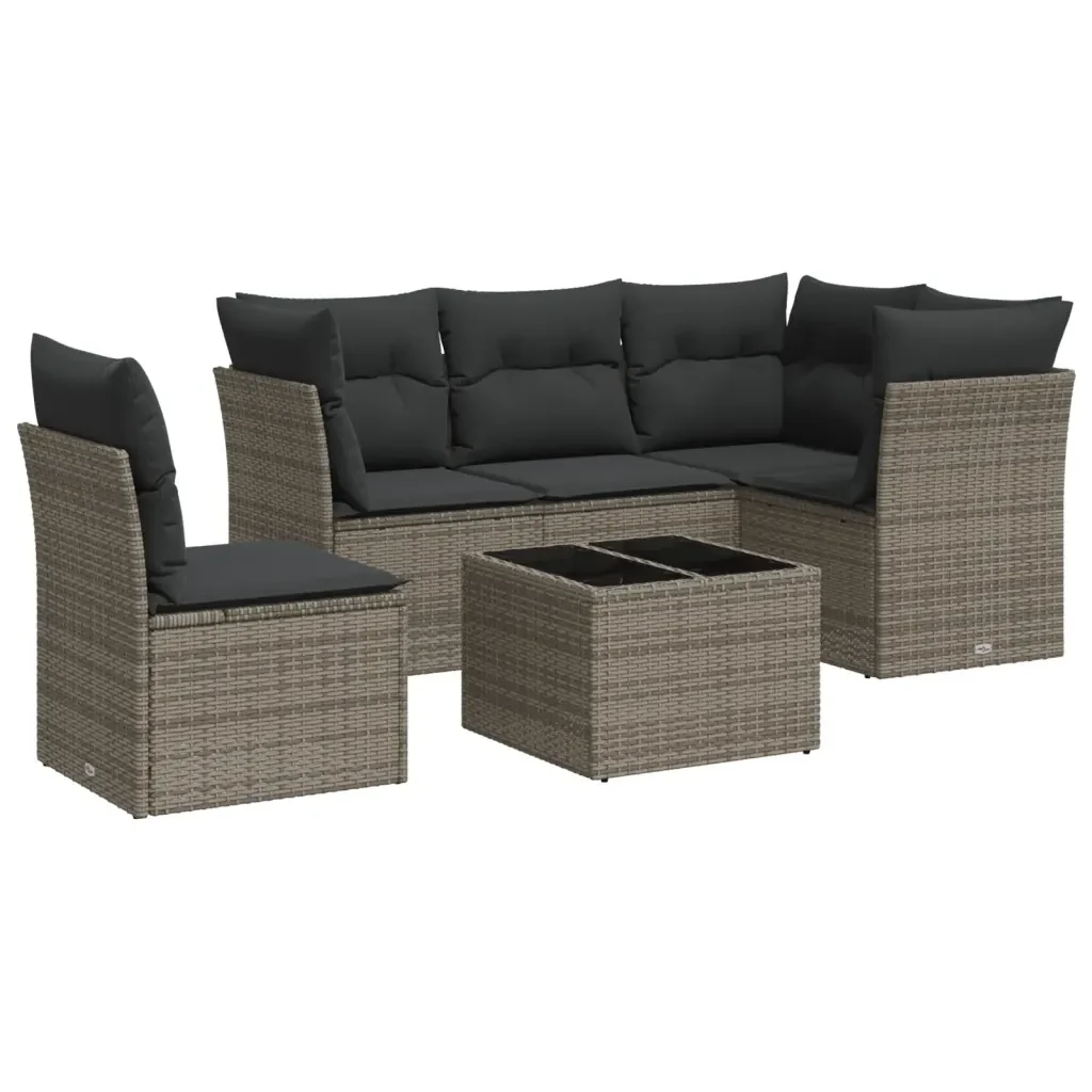 Set Divano da Giardino 6 pz con Cuscini Grigio in Polyrattan 3217650 - Image 2
