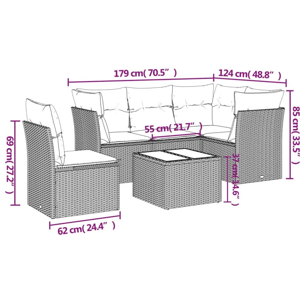 Set Divano da Giardino 6 pz con Cuscini Grigio in Polyrattan 3217650 - Image 3