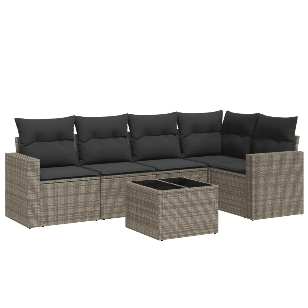 Set Divano da Giardino 6 pz con Cuscini Grigio in Polyrattan 3218930 - Image 2