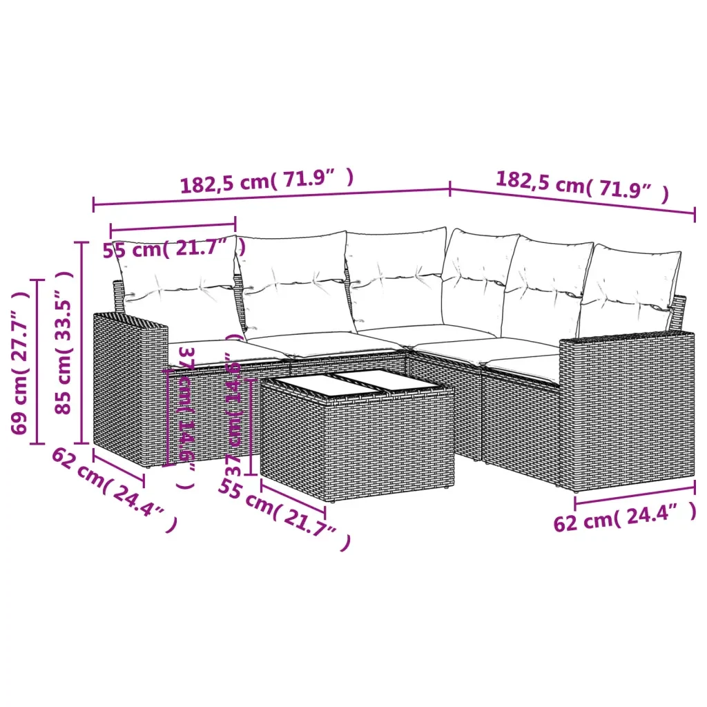 Set Divano da Giardino 6 pz con Cuscini Grigio in Polyrattan 3218950 - Image 3
