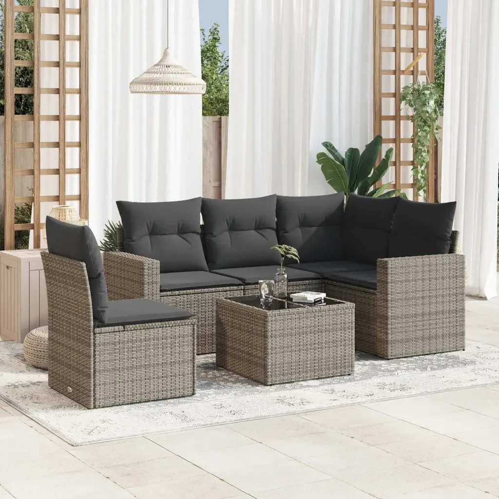 Set Divano da Giardino 6 pz con Cuscini Grigio in Polyrattan 3218970