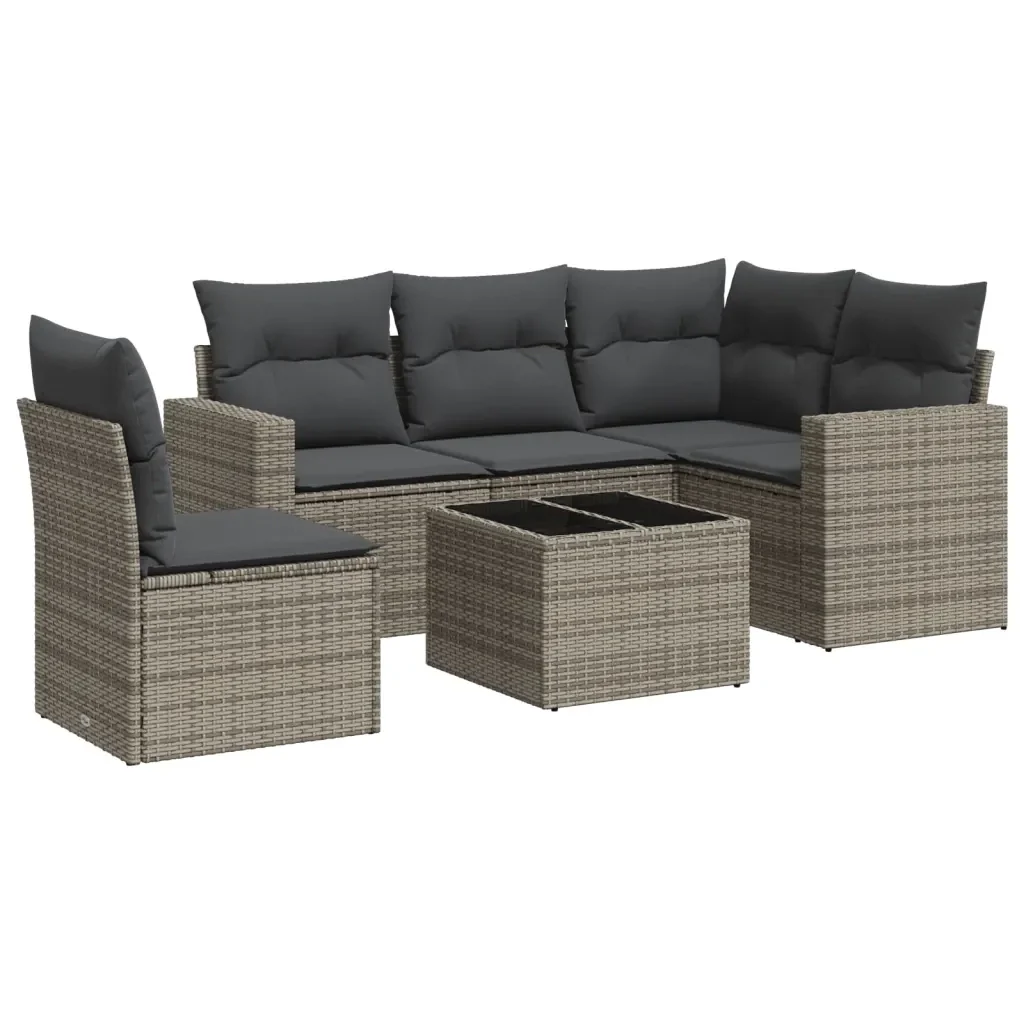 Set Divano da Giardino 6 pz con Cuscini Grigio in Polyrattan 3218970 - Image 2
