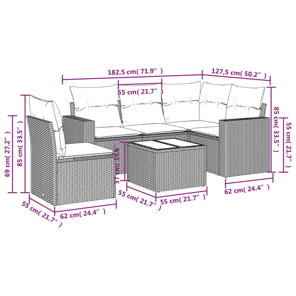 Set Divano da Giardino 6 pz con Cuscini Grigio in Polyrattan 3218970 - Image 3