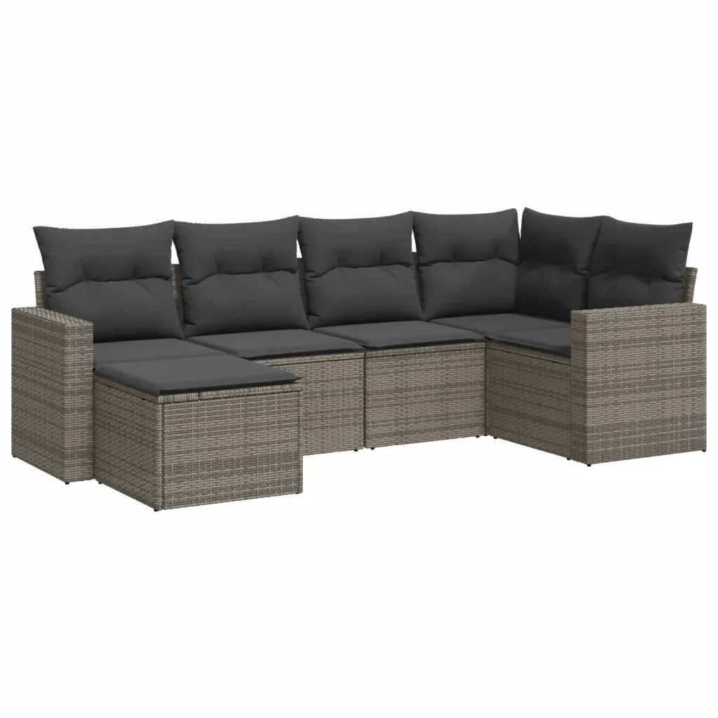 Set Divano da Giardino 6 pz con Cuscini Grigio in Polyrattan 3219250 - Image 2