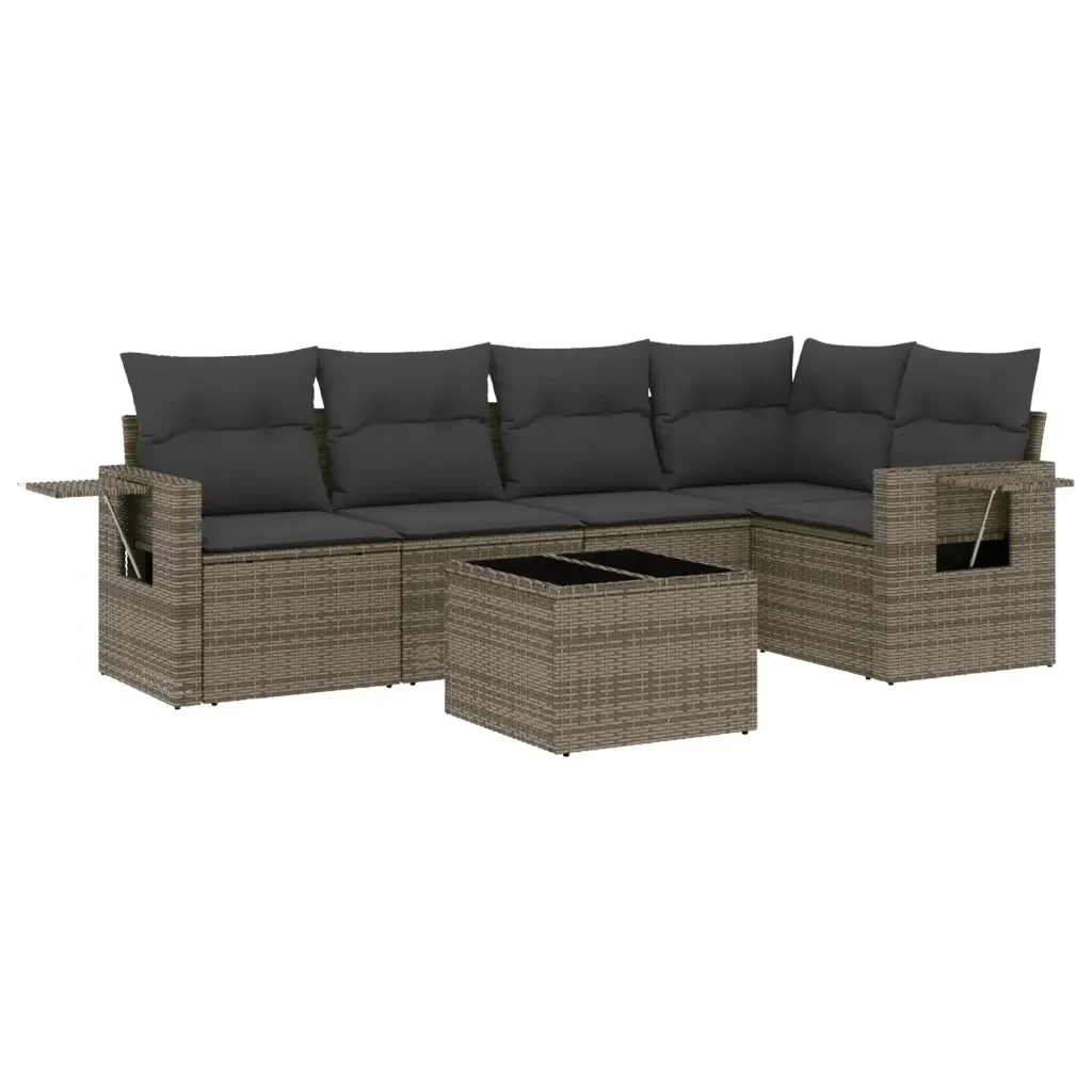Set Divano da Giardino 6 pz con Cuscini Grigio in Polyrattan 3220139 - Image 2