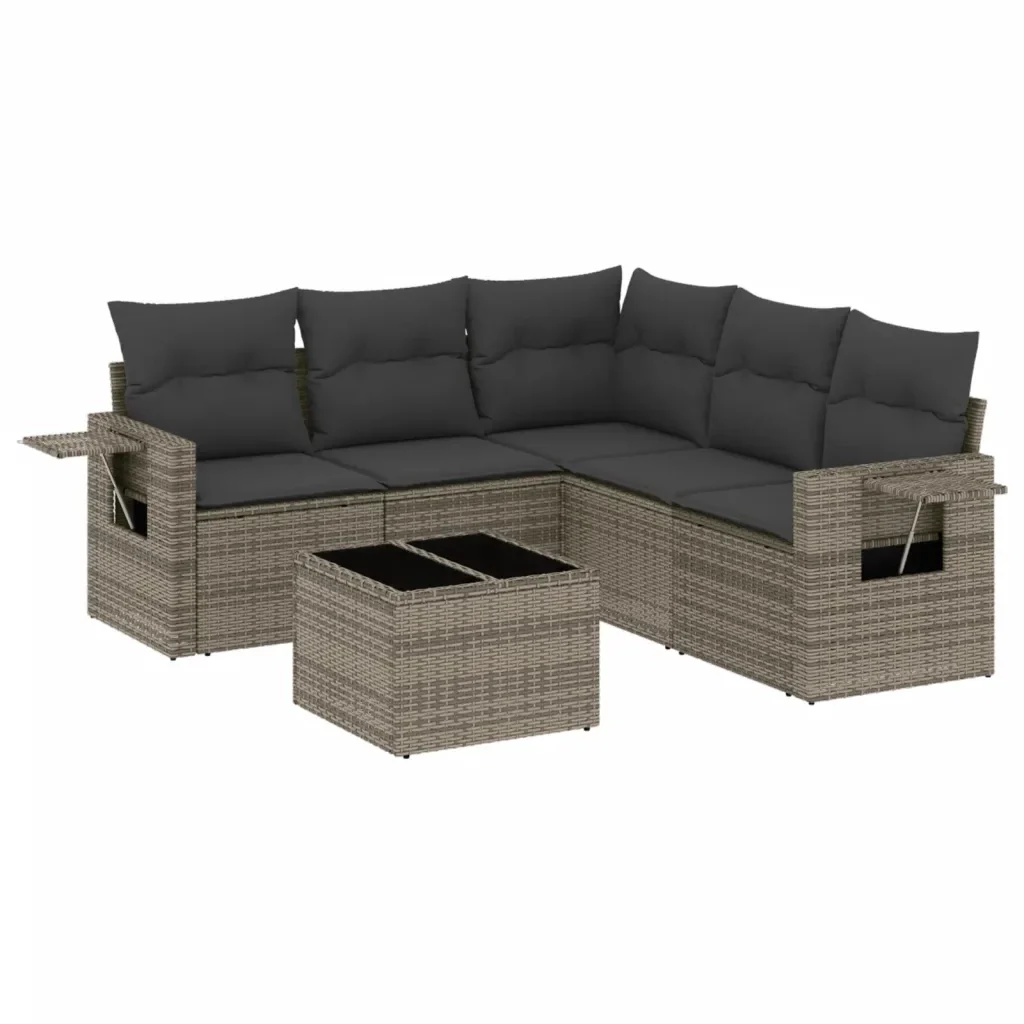 Set Divano da Giardino 6 pz con Cuscini Grigio in Polyrattan 3220159 - Image 2