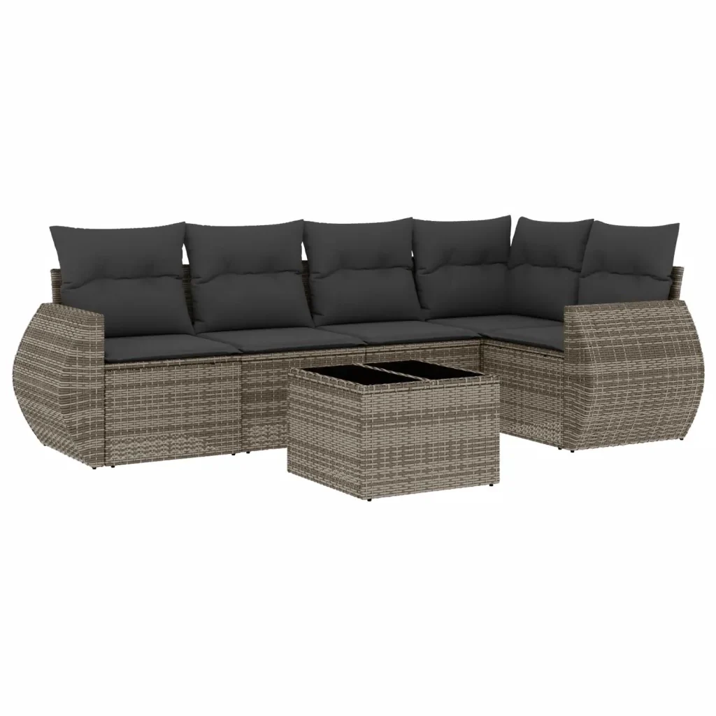 Set Divano da Giardino 6 pz con Cuscini Grigio in Polyrattan 3221339 - Image 2