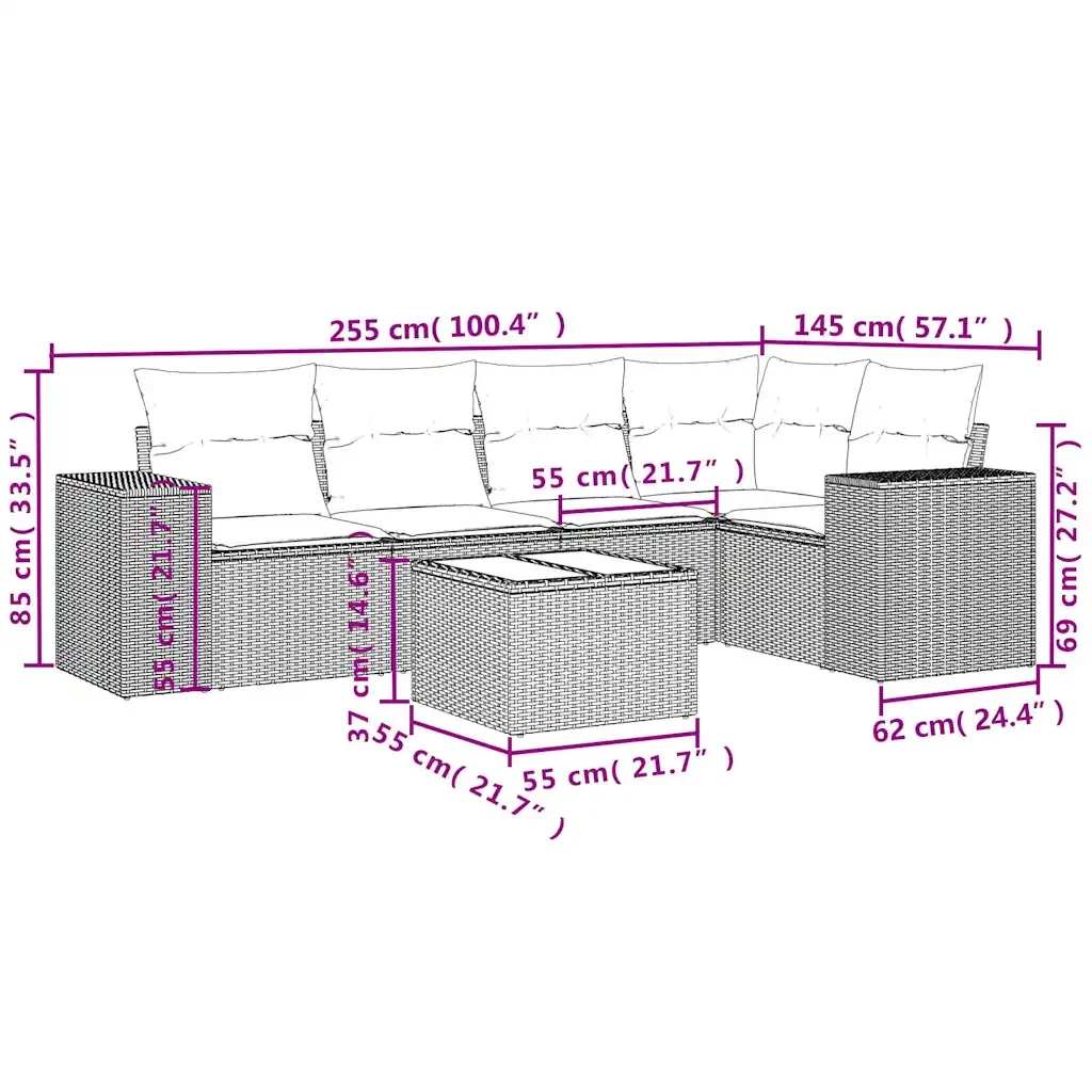 Set Divano da Giardino 6 pz con Cuscini Grigio in Polyrattan 3222539 - Image 8