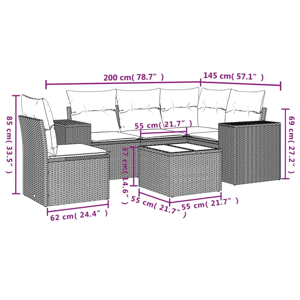 Set Divano da Giardino 6 pz con Cuscini Grigio in Polyrattan 3222579 - Image 8