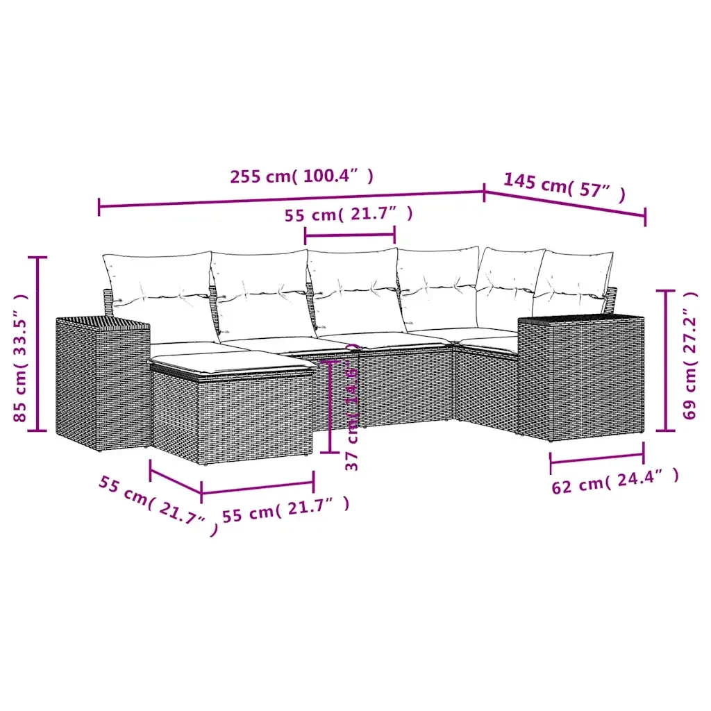Set Divano da Giardino 6 pz con Cuscini Grigio in Polyrattan 3222859 - Image 8