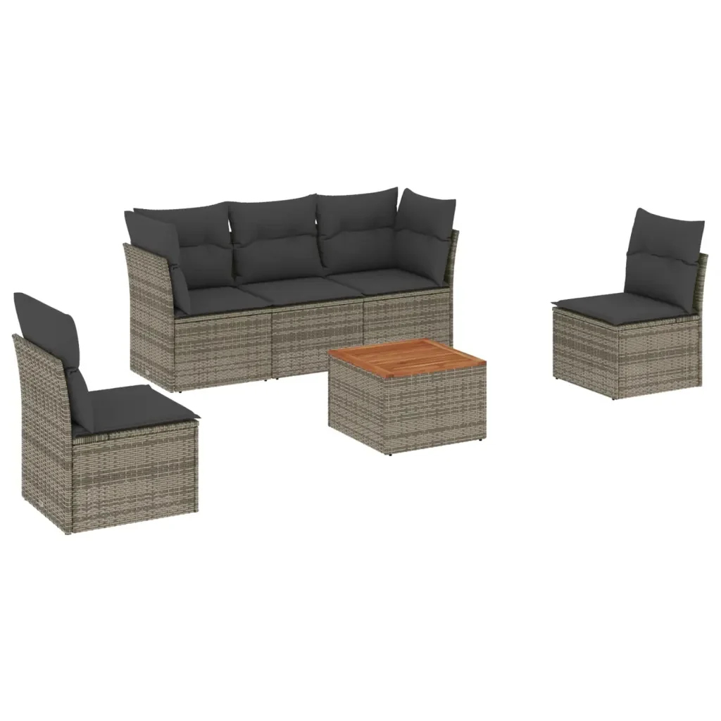 Set Divano da Giardino 6 pz con Cuscini Grigio in Polyrattan 3223547 - Image 2
