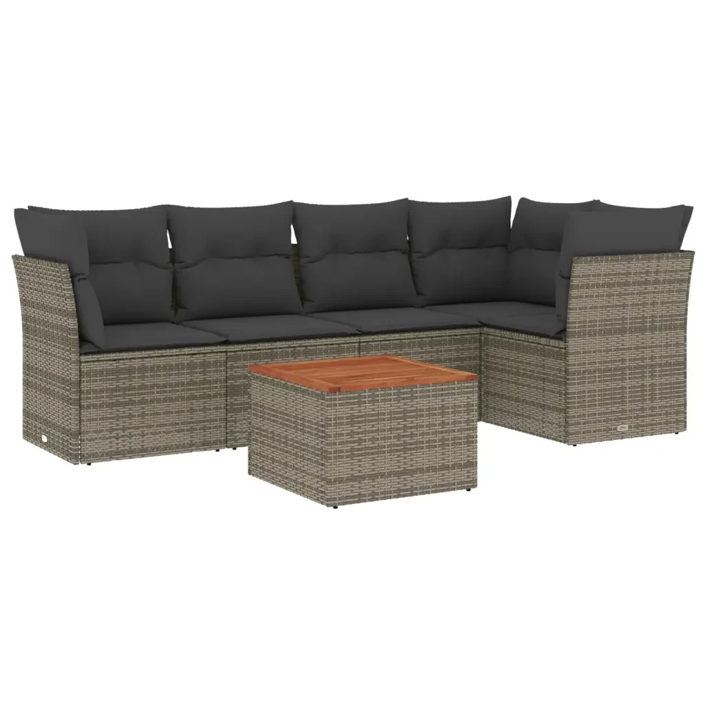 Set Divano da Giardino 6 pz con Cuscini Grigio in Polyrattan 3223631 - Image 2