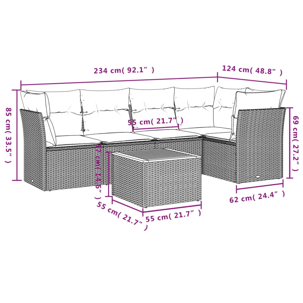 Set Divano da Giardino 6 pz con Cuscini Grigio in Polyrattan 3223631 - Image 3