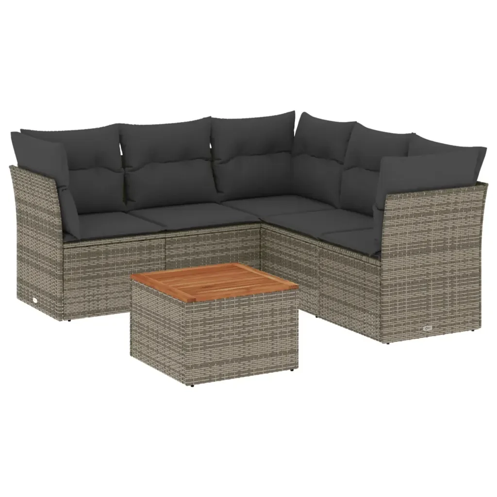 Set Divano da Giardino 6 pz con Cuscini Grigio in Polyrattan 3223638 - Image 2