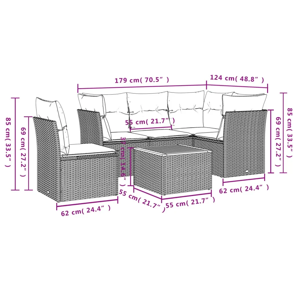 Set Divano da Giardino 6 pz con Cuscini Grigio in Polyrattan 3223645 - Image 3
