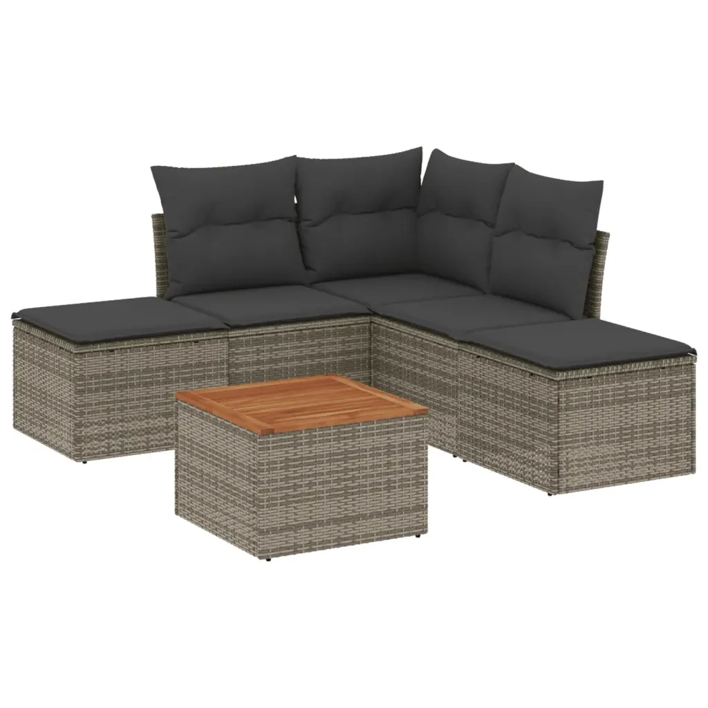 Set Divano da Giardino 6 pz con Cuscini Grigio in Polyrattan 3223673 - Image 2