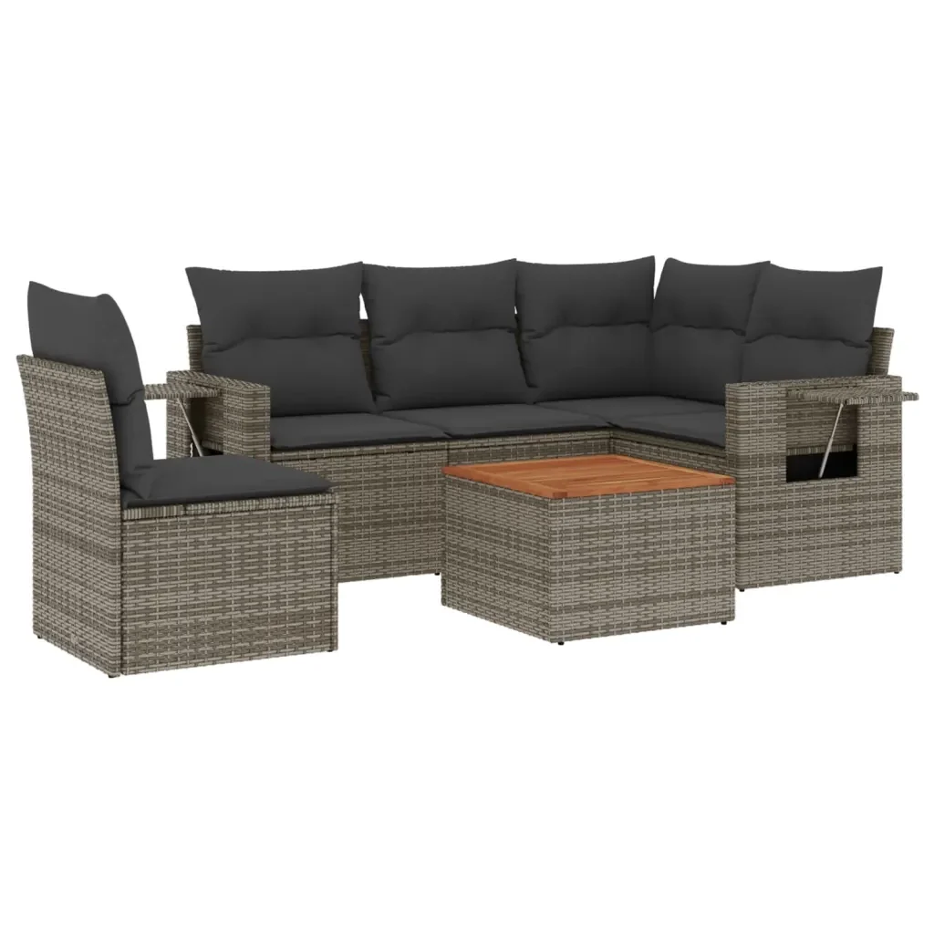 Set Divano da Giardino 6 pz con Cuscini Grigio in Polyrattan 3224569 - Image 2
