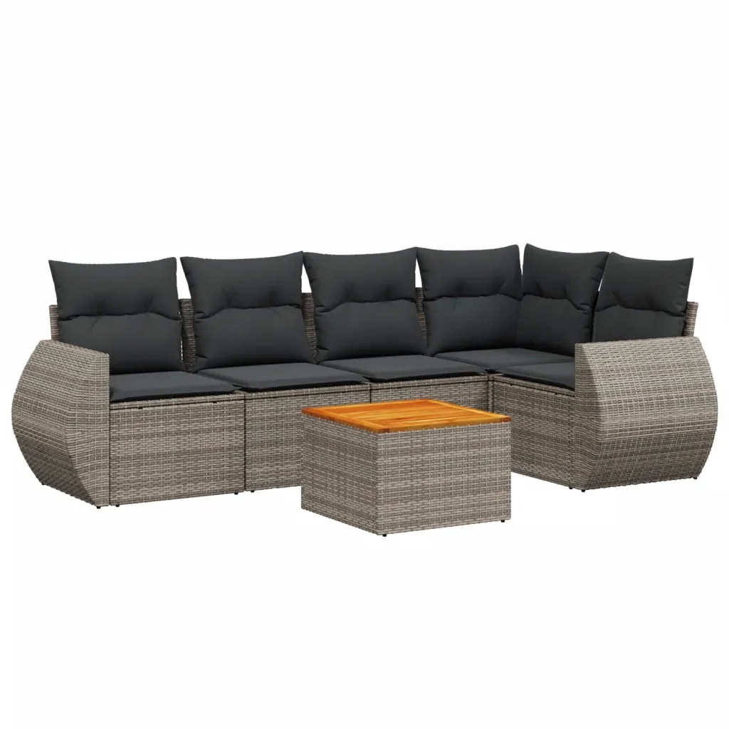 Set Divano da Giardino 6 pz con Cuscini Grigio in Polyrattan 3224996 - Image 2