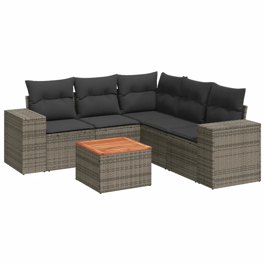 Set Divano da Giardino 6 pz con Cuscini Grigio in Polyrattan 3225444 - Image 2