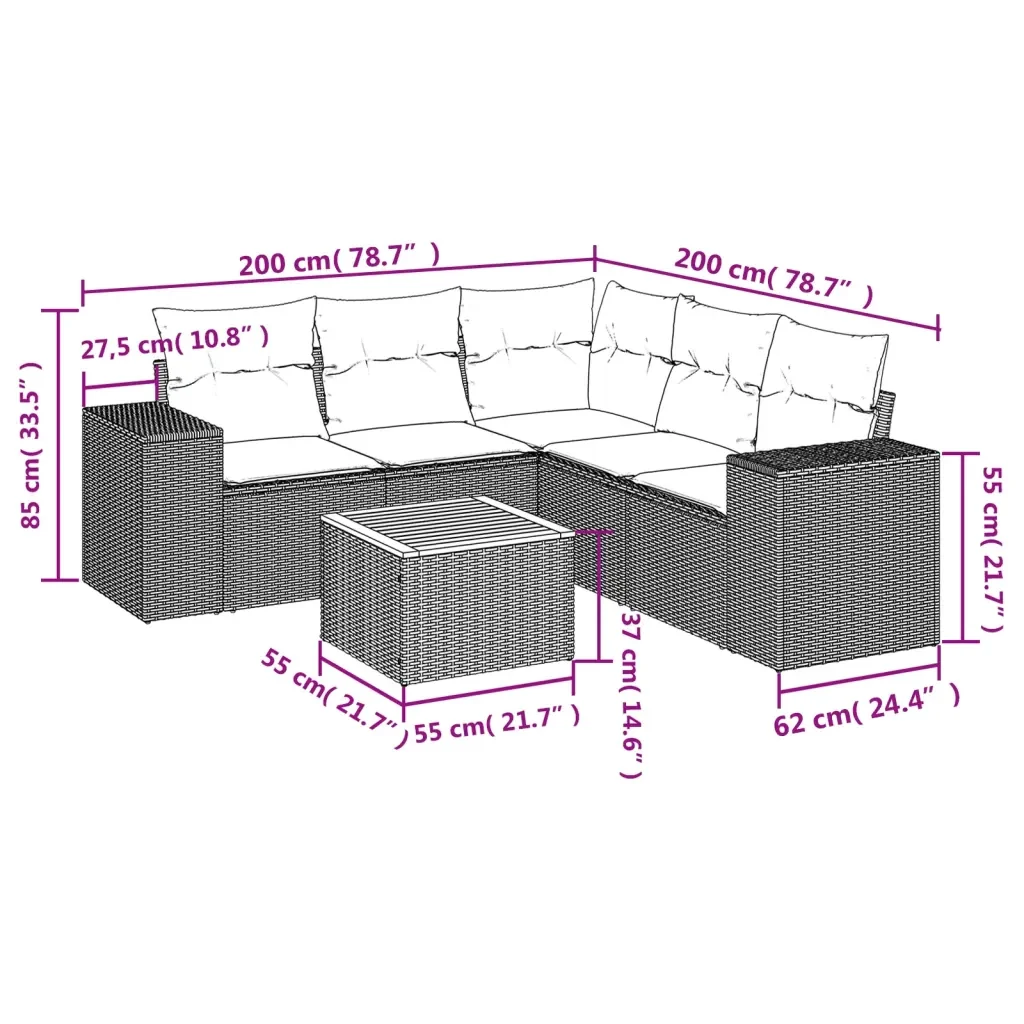 Set Divano da Giardino 6 pz con Cuscini Grigio in Polyrattan 3225444 - Image 3
