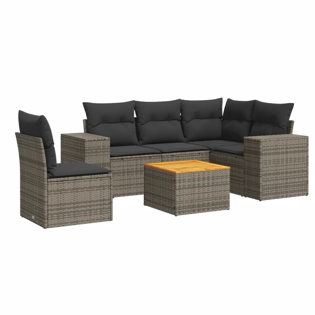 Set Divano da Giardino 6 pz con Cuscini Grigio in Polyrattan 3225451 - Image 2