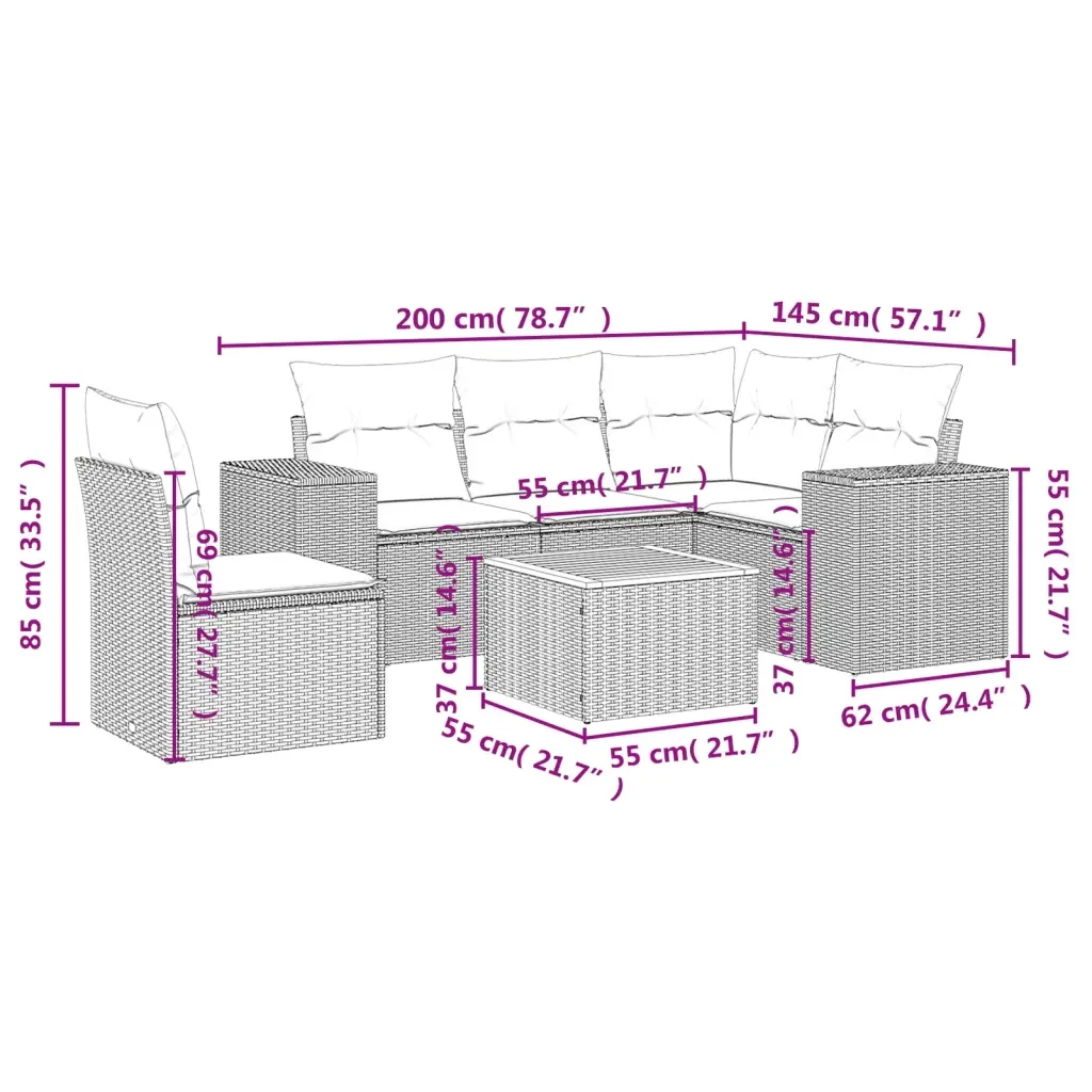 Set Divano da Giardino 6 pz con Cuscini Grigio in Polyrattan 3225451 - Image 3