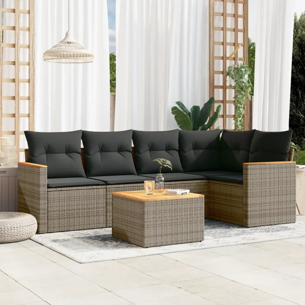 Set Divano da Giardino 6 pz con Cuscini Grigio in Polyrattan 3225955