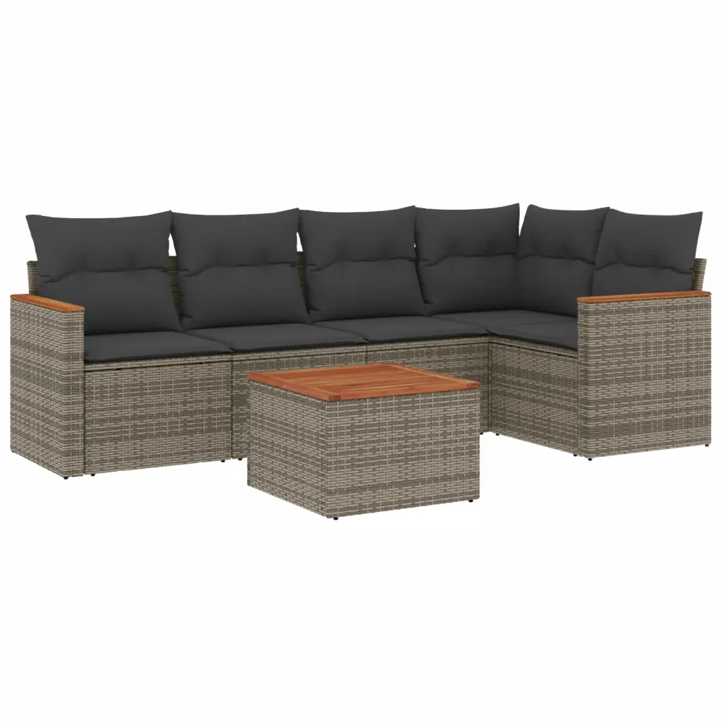 Set Divano da Giardino 6 pz con Cuscini Grigio in Polyrattan 3225955 - Image 2