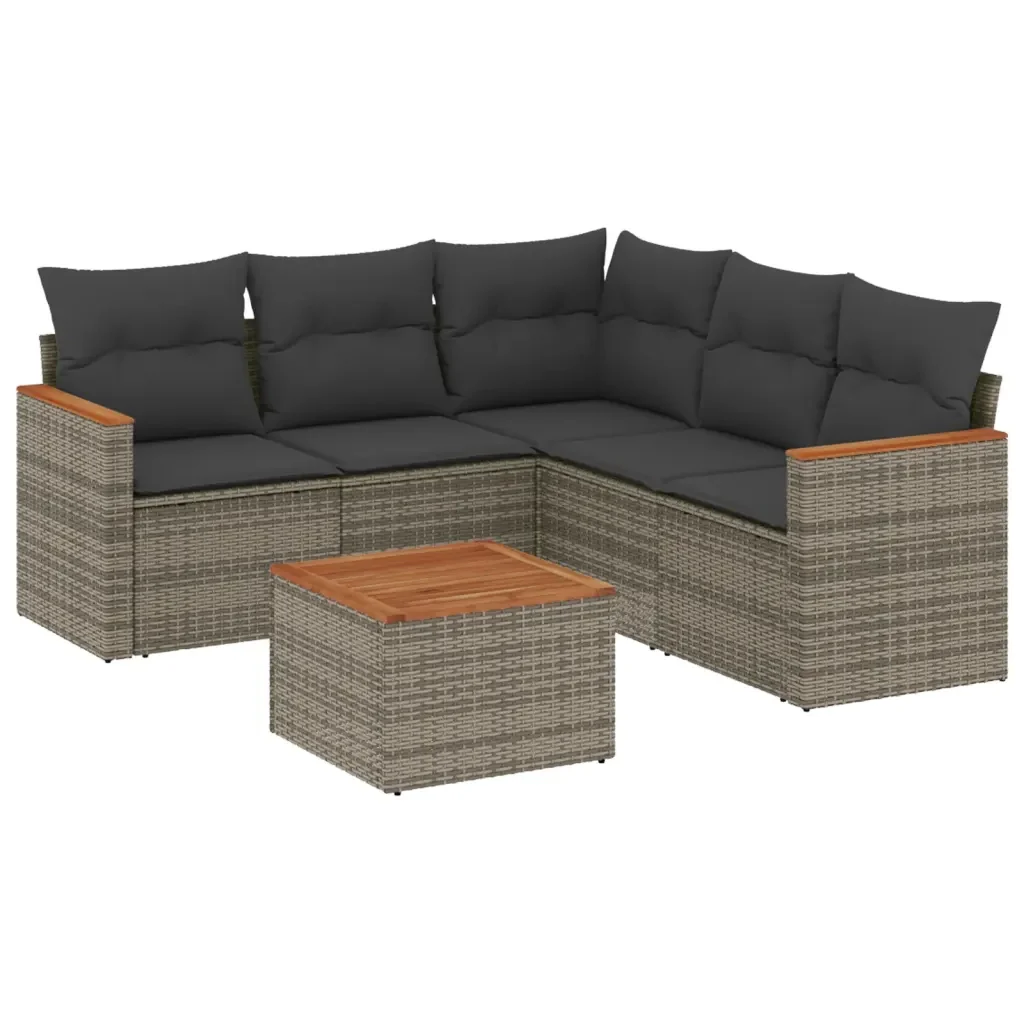 Set Divano da Giardino 6 pz con Cuscini Grigio in Polyrattan 3225969 - Image 2