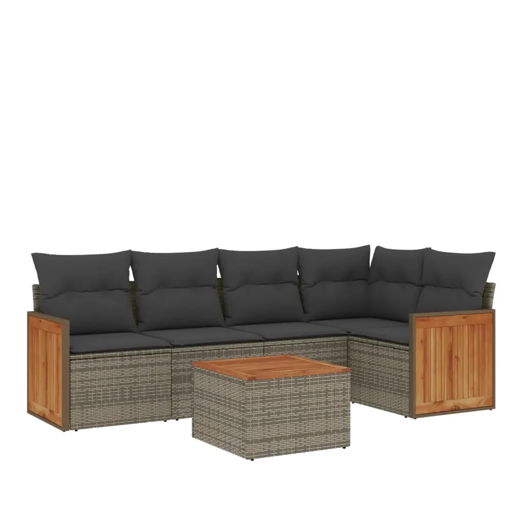 Set Divano da Giardino 6 pz con Cuscini Grigio in Polyrattan 3227635 - Image 2