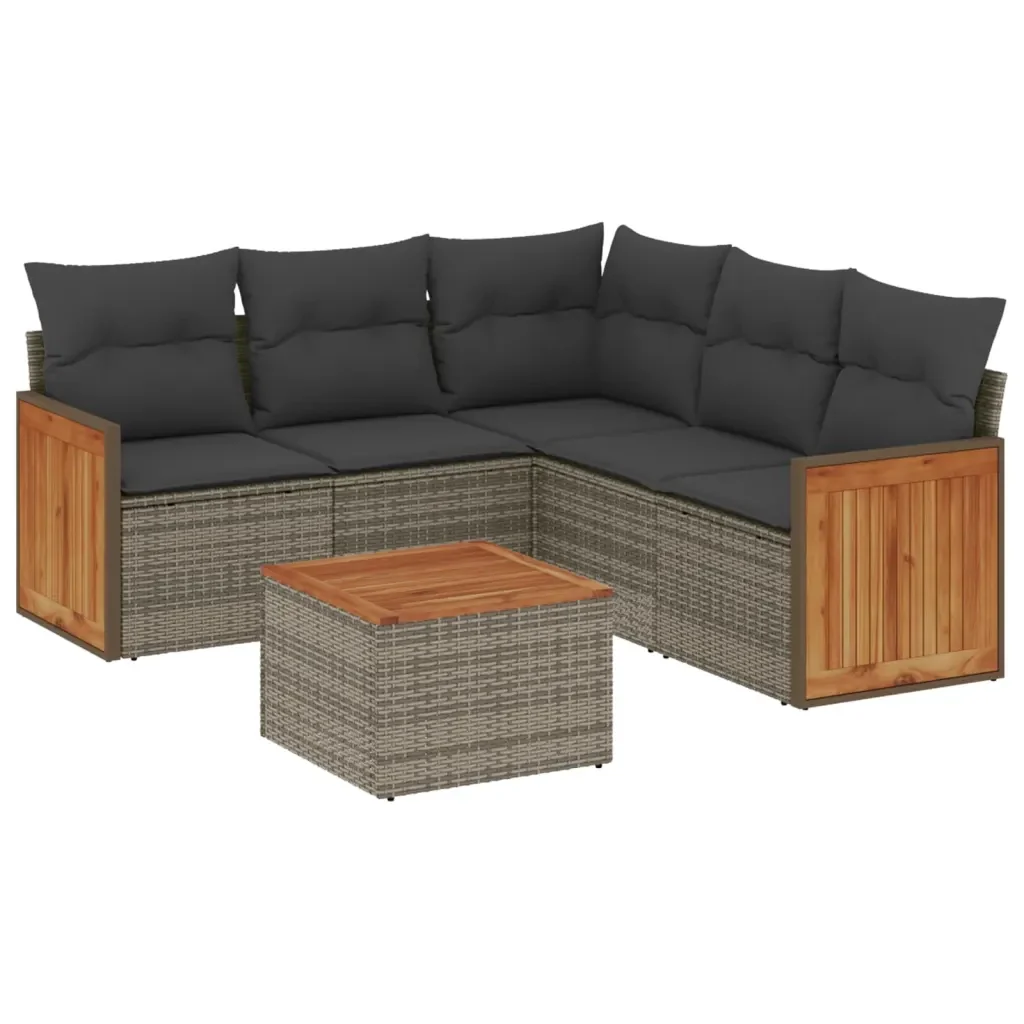 Set Divano da Giardino 6 pz con Cuscini Grigio in Polyrattan 3227649 - Image 2