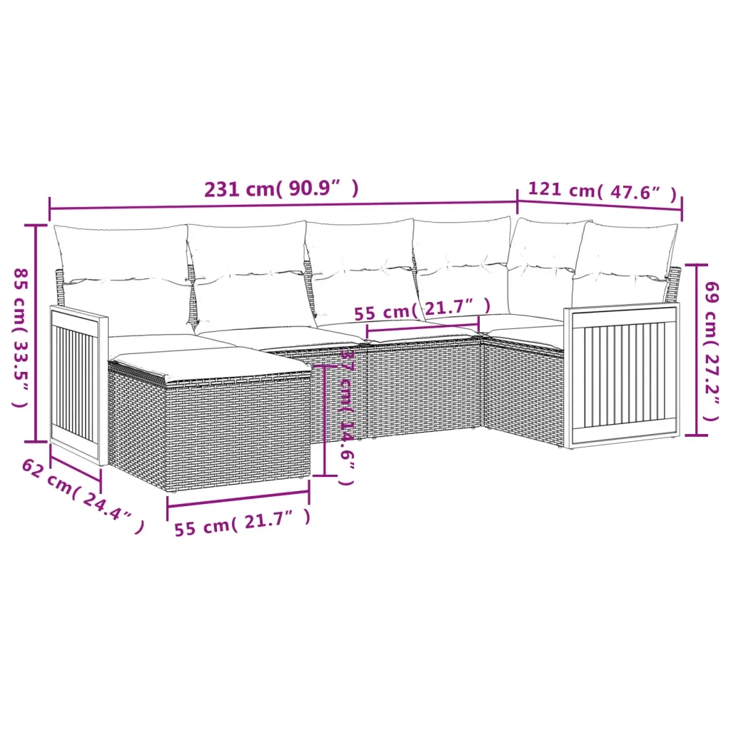Set Divano da Giardino 6 pz con Cuscini Grigio in Polyrattan 3227859 - Image 8