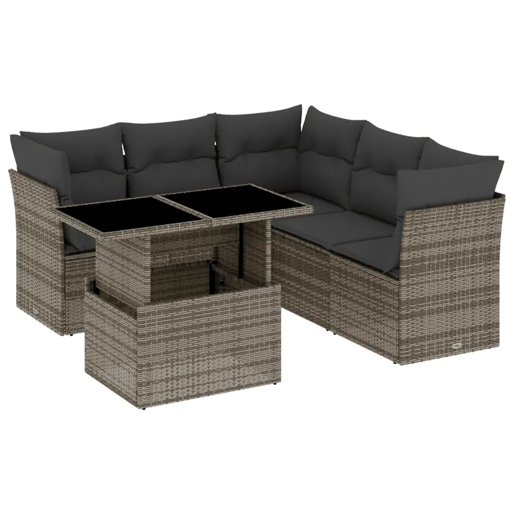 Set Divano da Giardino 6 pz con Cuscini Grigio in Polyrattan 3266580 - Image 2