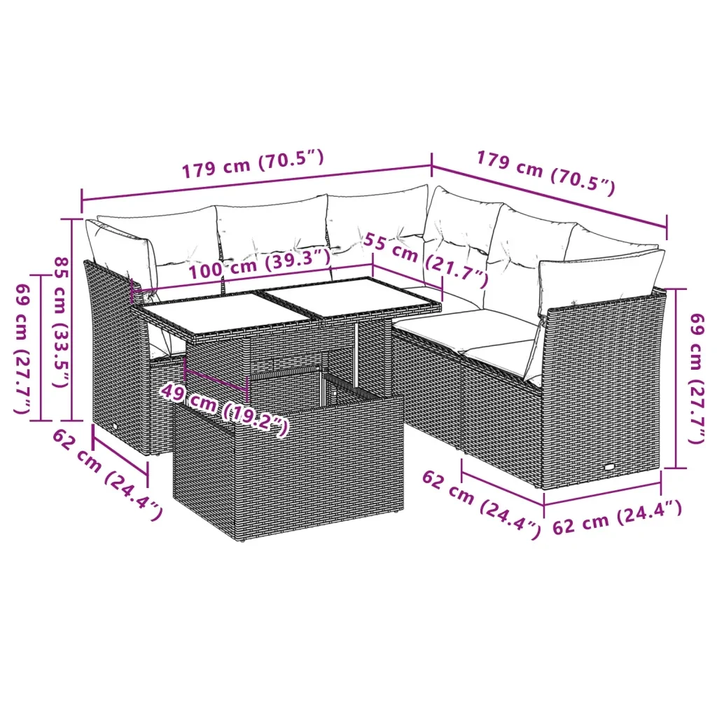 Set Divano da Giardino 6 pz con Cuscini Grigio in Polyrattan 3266580 - Image 9