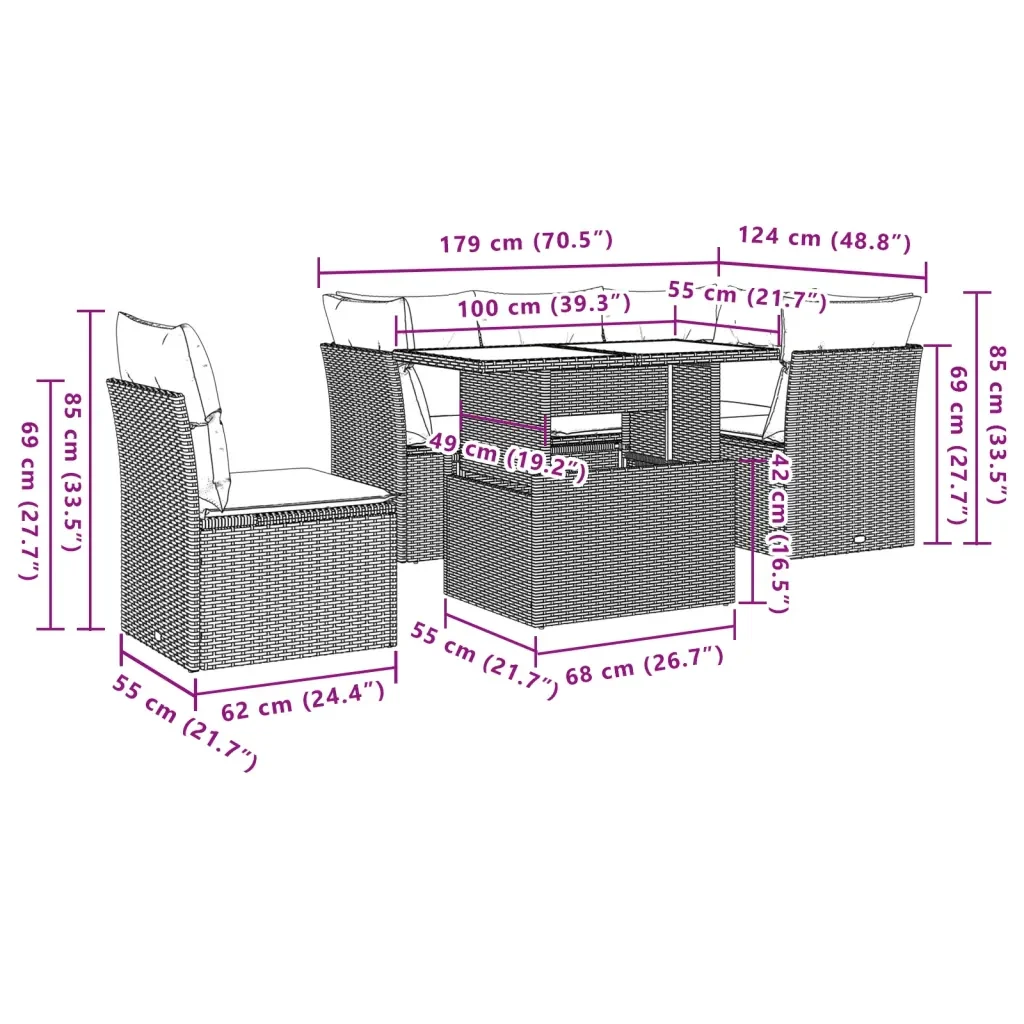Set Divano da Giardino 6 pz con Cuscini Grigio in Polyrattan 3266590 - Image 9