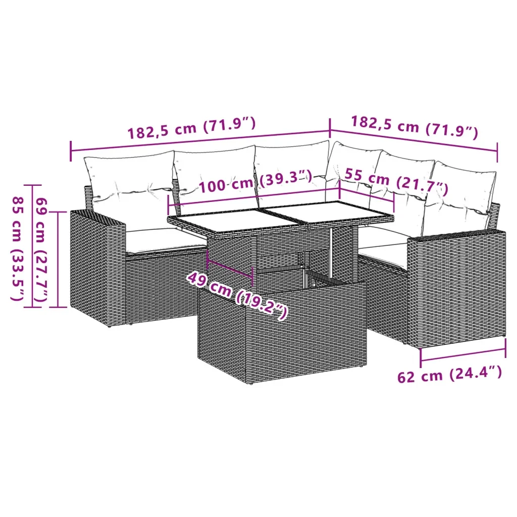 Set Divano da Giardino 6 pz con Cuscini Grigio in Polyrattan 3267270 - Image 10