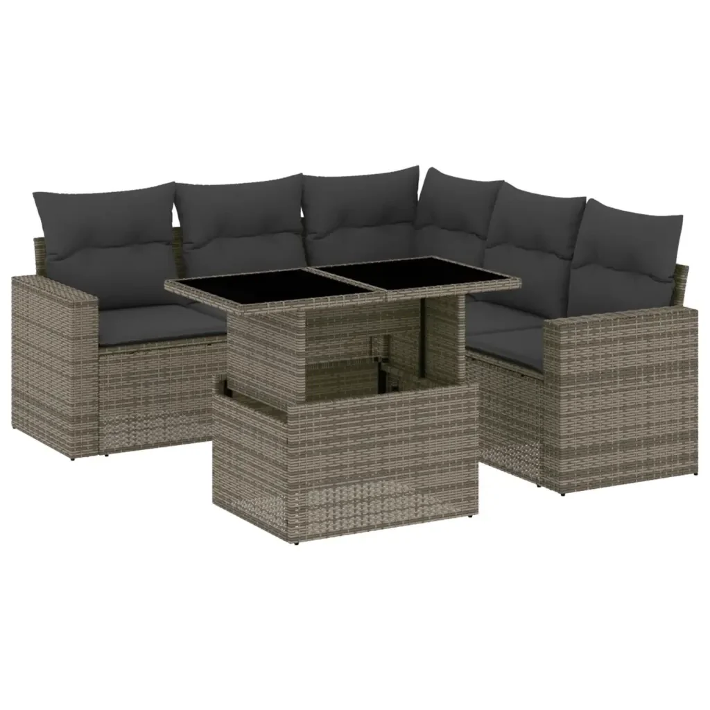 Set Divano da Giardino 6 pz con Cuscini Grigio in Polyrattan 3267270 - Image 2