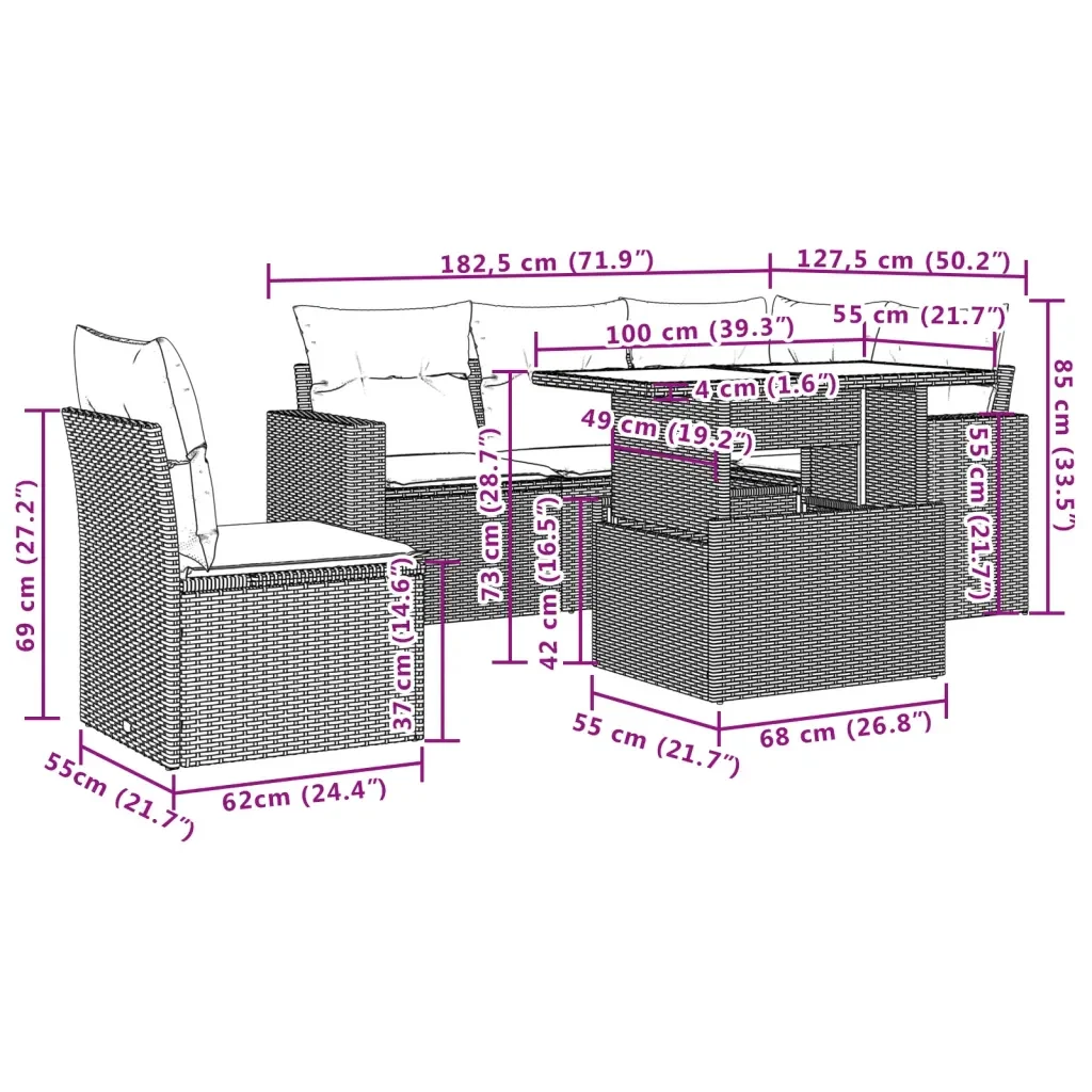 Set Divano da Giardino 6 pz con Cuscini Grigio in Polyrattan 3267280 - Image 10