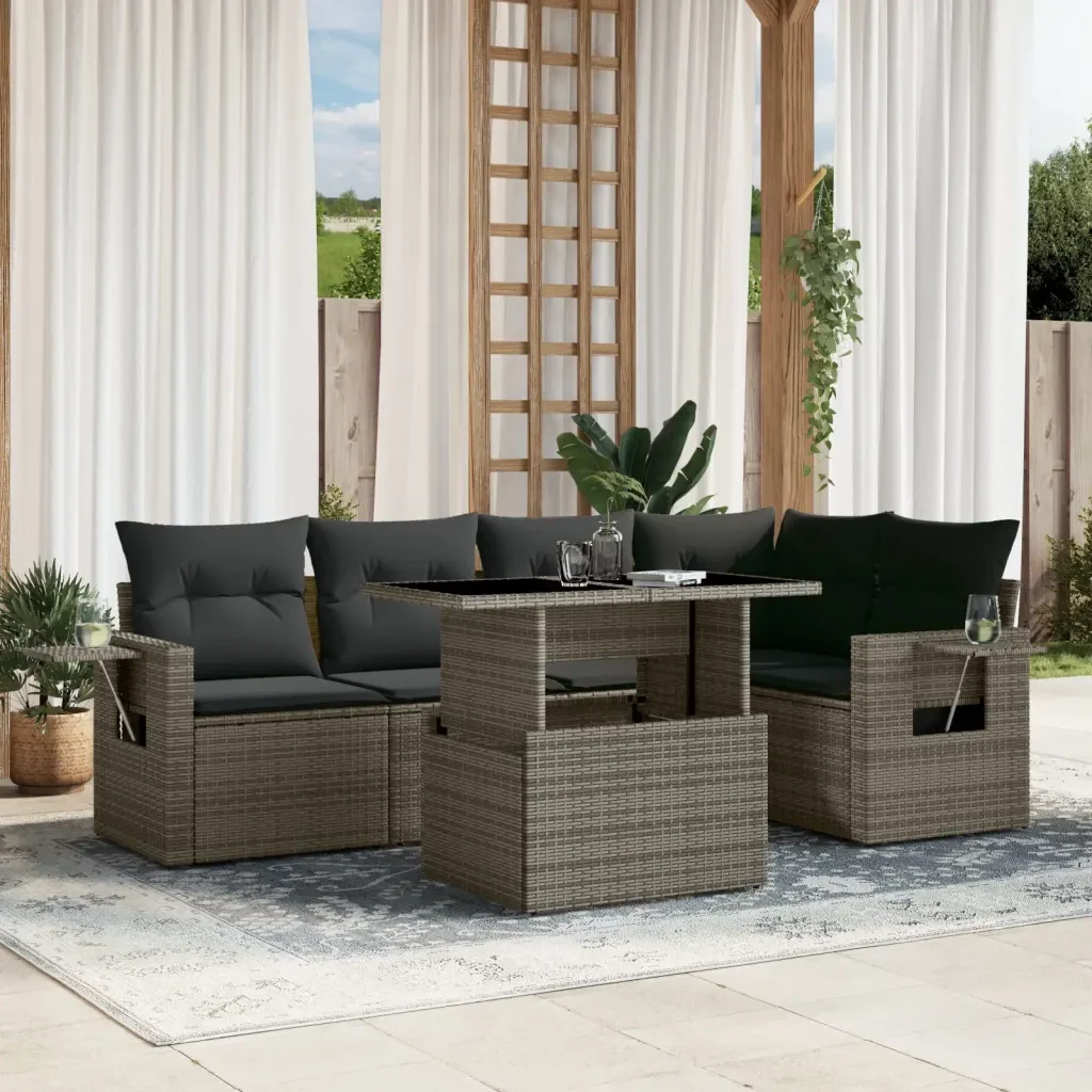Set Divano da Giardino 6 pz con Cuscini Grigio in Polyrattan 3267890