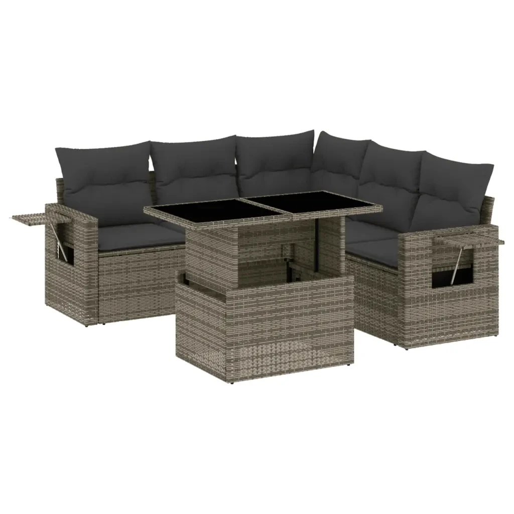 Set Divano da Giardino 6 pz con Cuscini Grigio in Polyrattan 3267900 - Image 2