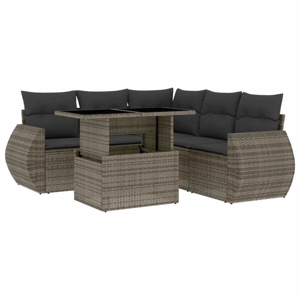 Set Divano da Giardino 6 pz con Cuscini Grigio in Polyrattan 3268530 - Image 2