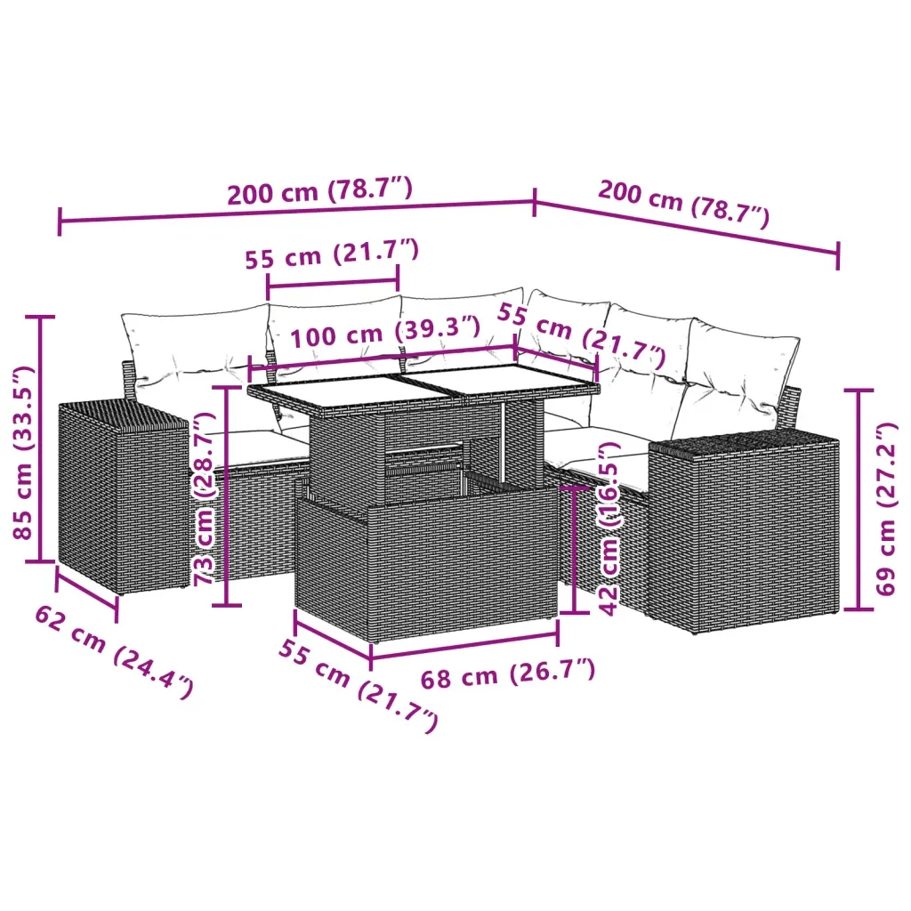 Set Divano da Giardino 6 pz con Cuscini Grigio in Polyrattan 3269160 - Image 10